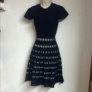 Michael Kors Blue and White Cut Out Tiered Mini Dress